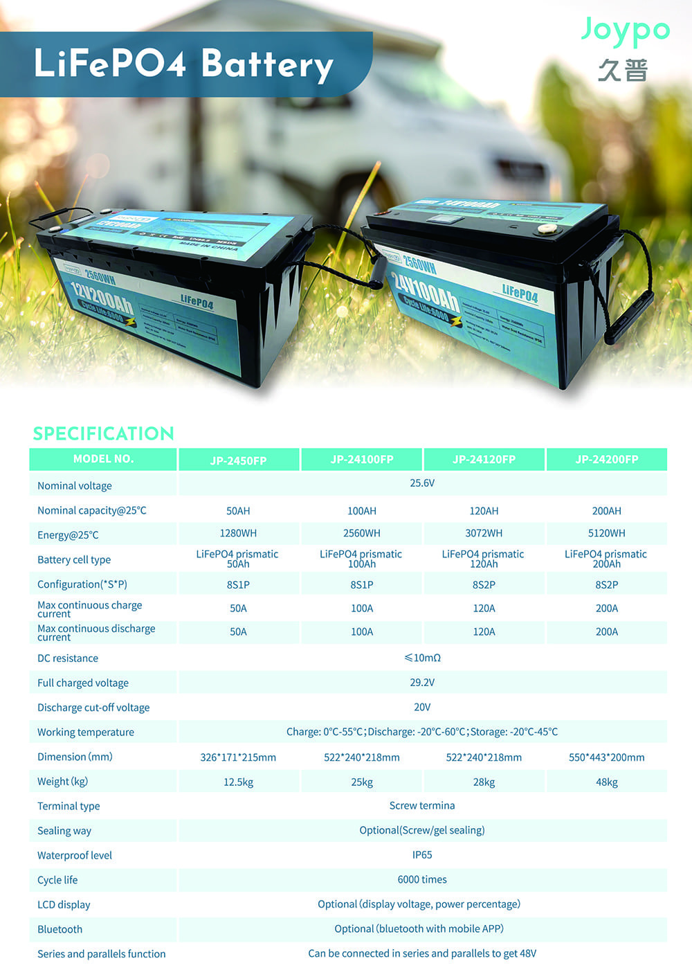 100Ah 200Ah Lithium Ion LiFePO4 Battery 24 Volt Deep Cycle Battery For RV Campers