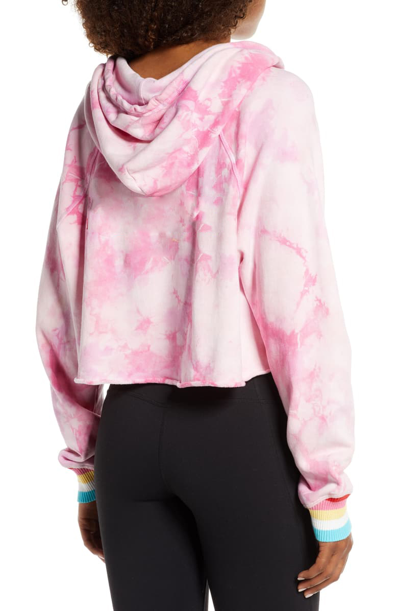 Trendy Women'S Plus Size Tie Dye Shirts , Pink Cropped Drawstring Sweatshirt