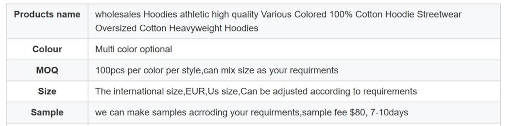 Wholesales Hoodies Athletic High Quality Various Colored 100% Cotton Hoodie Streetwear Oversized Cotton Heavyweight Hoodies