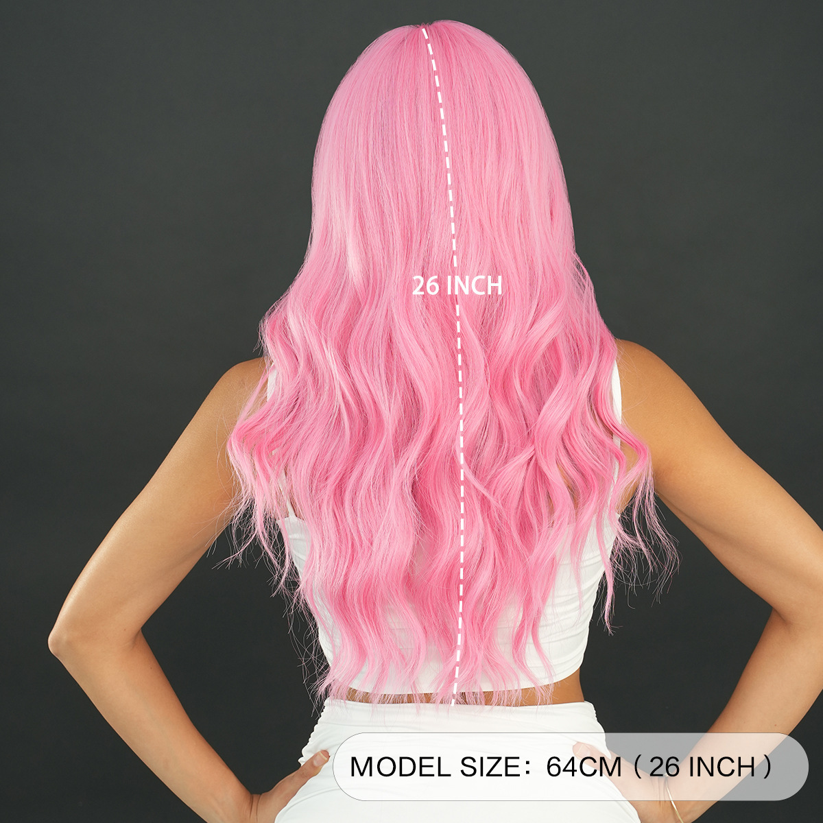 Fashion Long Body Wave Hair Pink Synthetic Wigs For Women