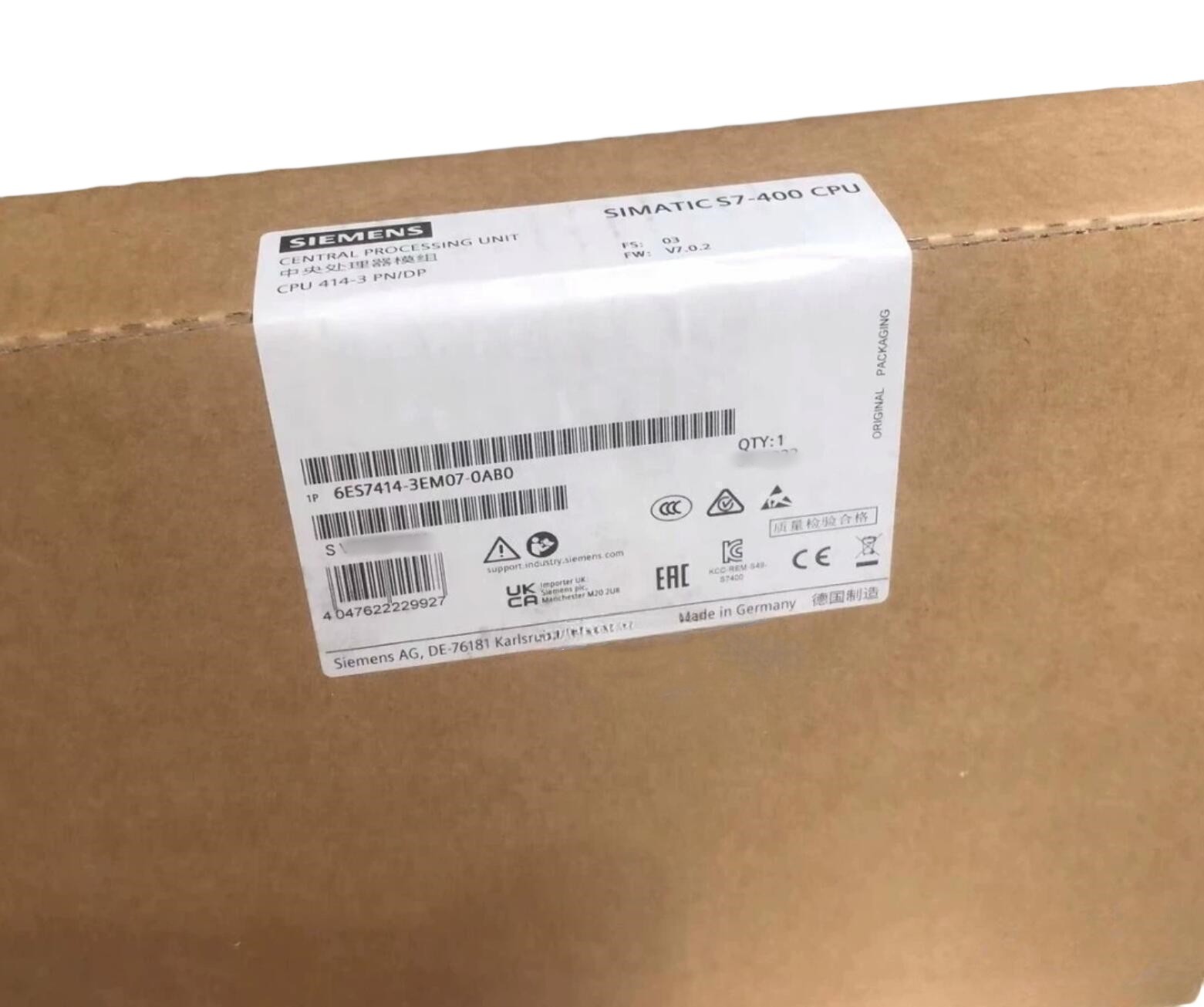 SIEMENS SIMATIC PLC S7-400 6ES7414-3EM07-0AB0 CPU414-3 PN/DP Central processing unit with