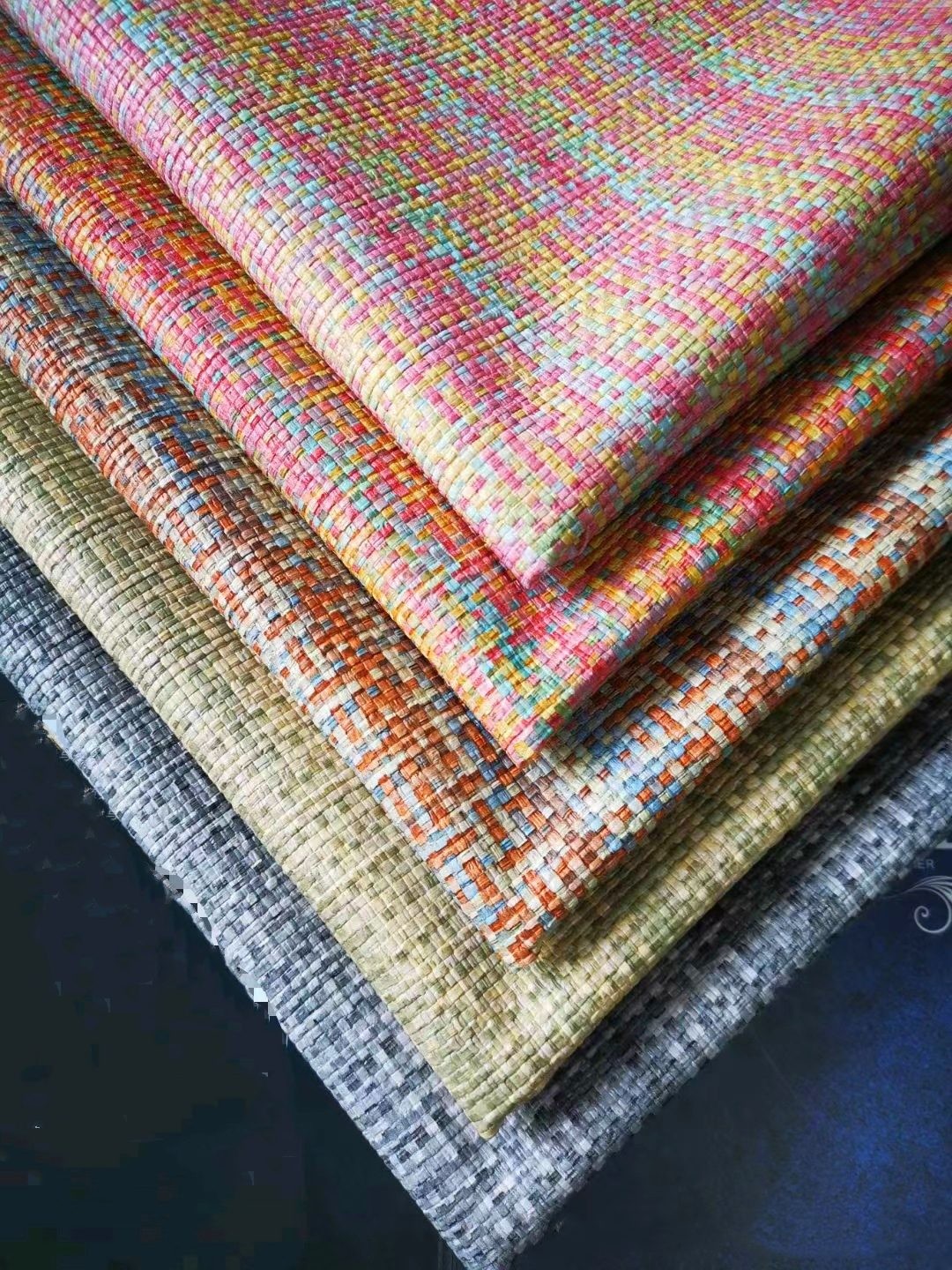 0.8mm PVC Leather For Bags Embossed Rainbow Woven Faux Leather Fabric