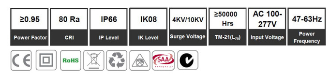 6500K 80Ra Led Flood Lights Outdoor High Power Ip66 Ik08 Warehouses 130LM/W