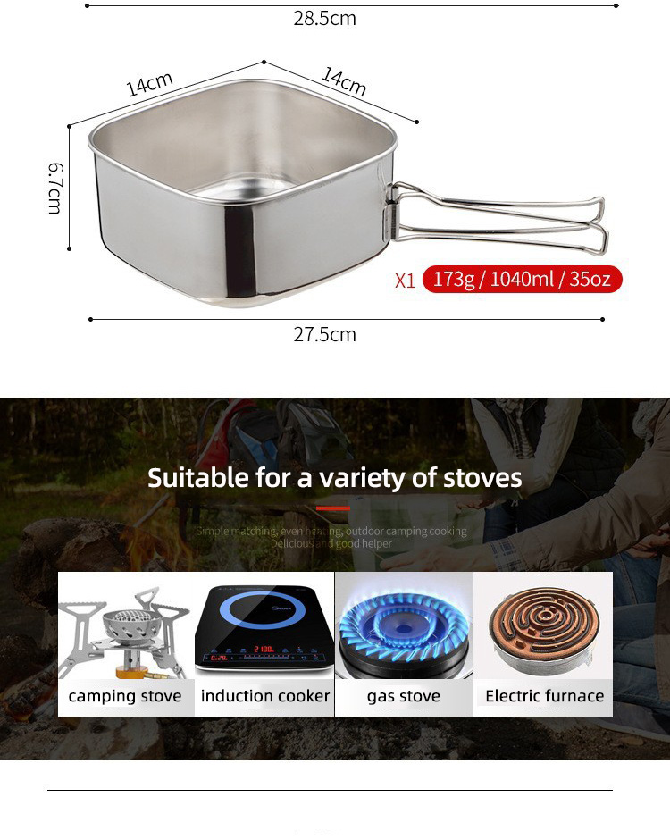 Lightweight Backpacking Outdoor Kitchen Picnic Pot Pan Stainless Steel 6 PCS Camping Cookware Set For Out Door Hiking