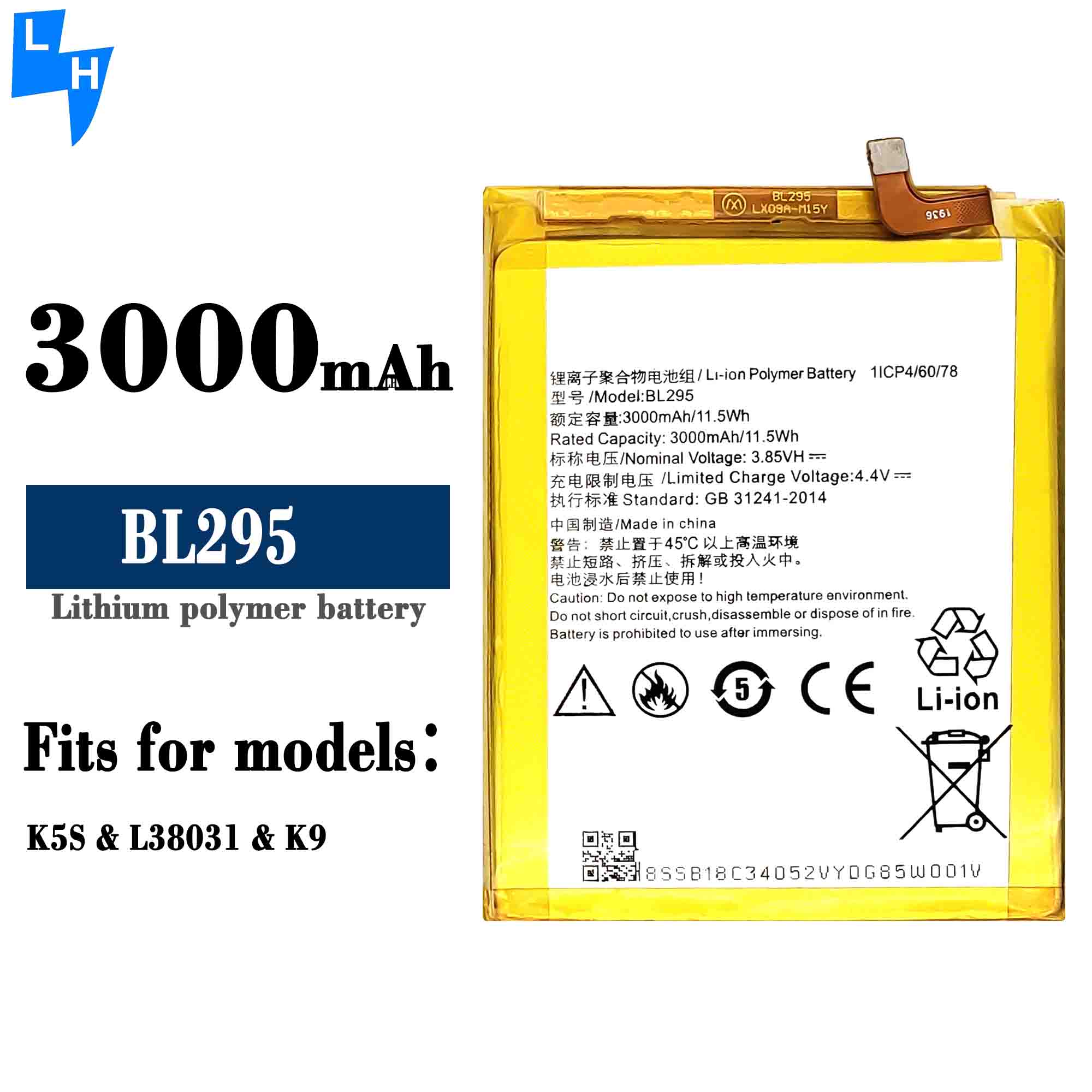 Stock BL295 3.85V 3000mAh Lithium Polymer Battery for Lenovo K5S L38031 Mobile Phone