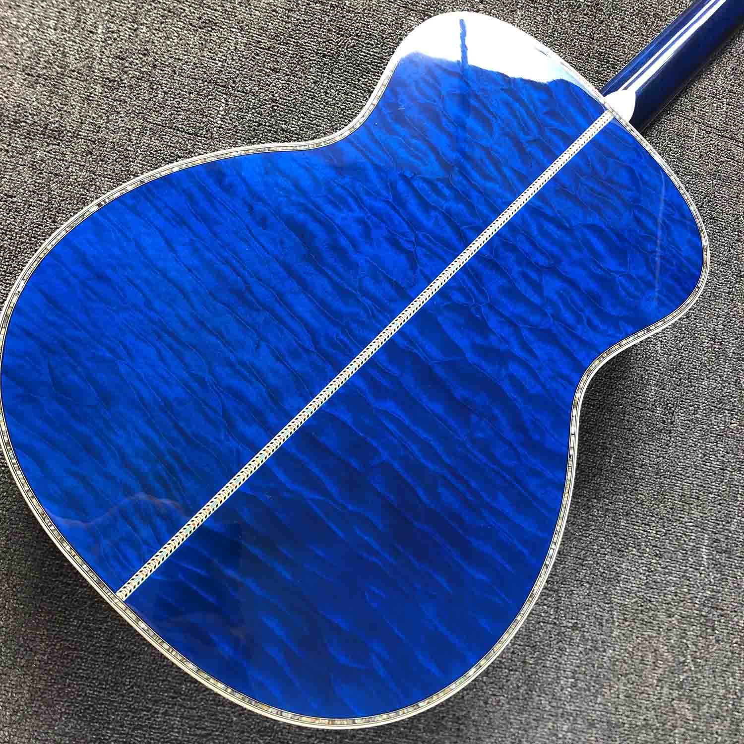Custom Solid Spruce 41 Inch D Style Acoustic Guitar Abalone Ebony Fingerboard Water Ripple Maple Acoustic Electric Guita