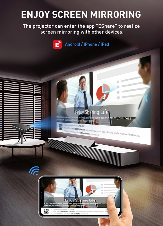 480P BT 4.2 Smart DLP Projector For Home Theater Android 9.0