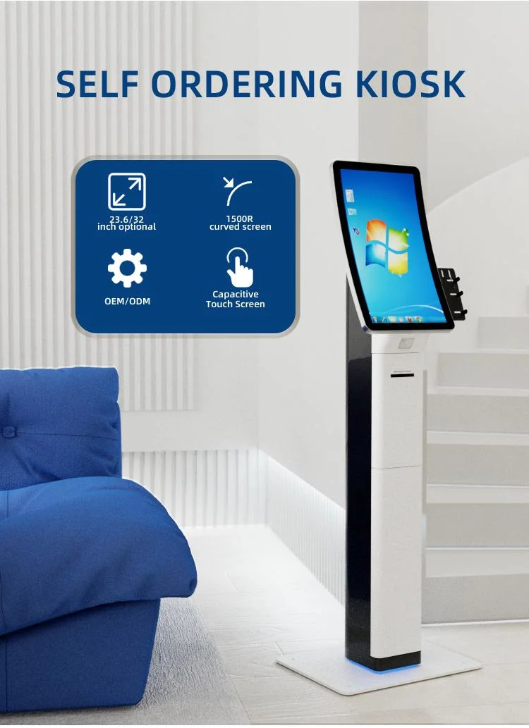 Mini Curved 23.6 Inch Self Service Kiosk Touch Screen Design Ordering for Fast Food Restaurant