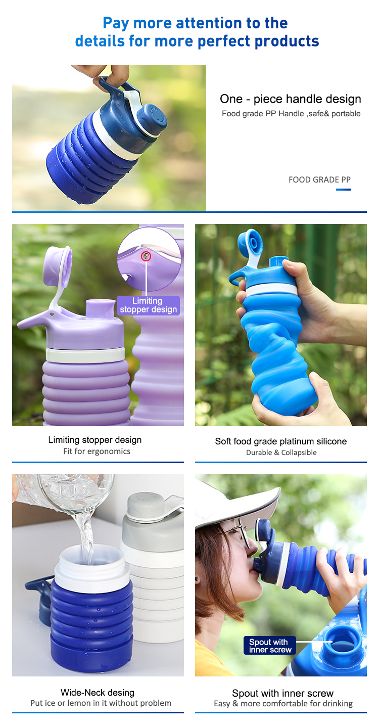 Travel Portable Squeeze Flexible Silicone Collapsible Water Bottle