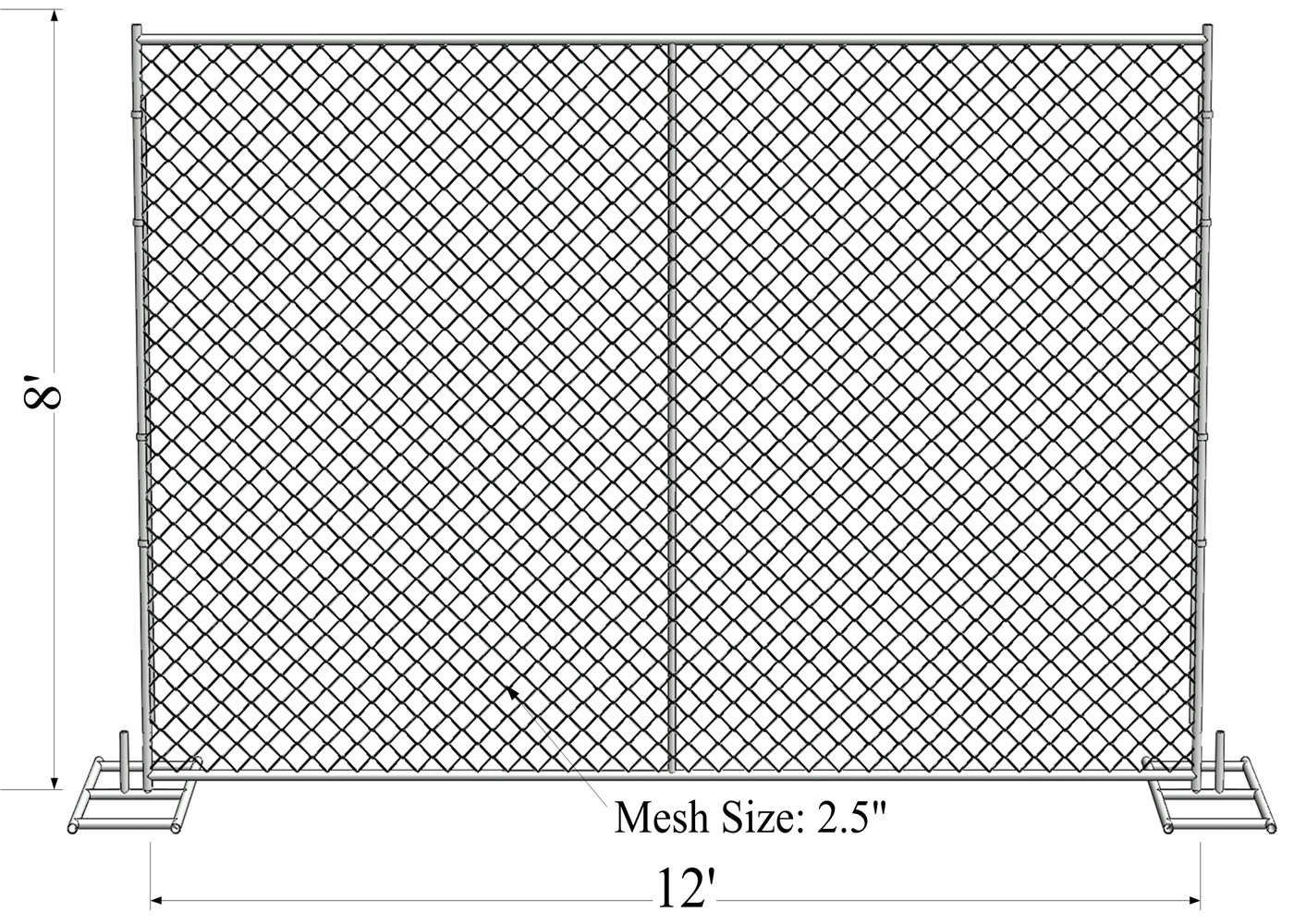 4'x10' chain link fence construction fencing tubing 1⅜"(35mm) x16.5ga/1.50mm wall thick chain mesh 3"x3" x 11.5ga dia