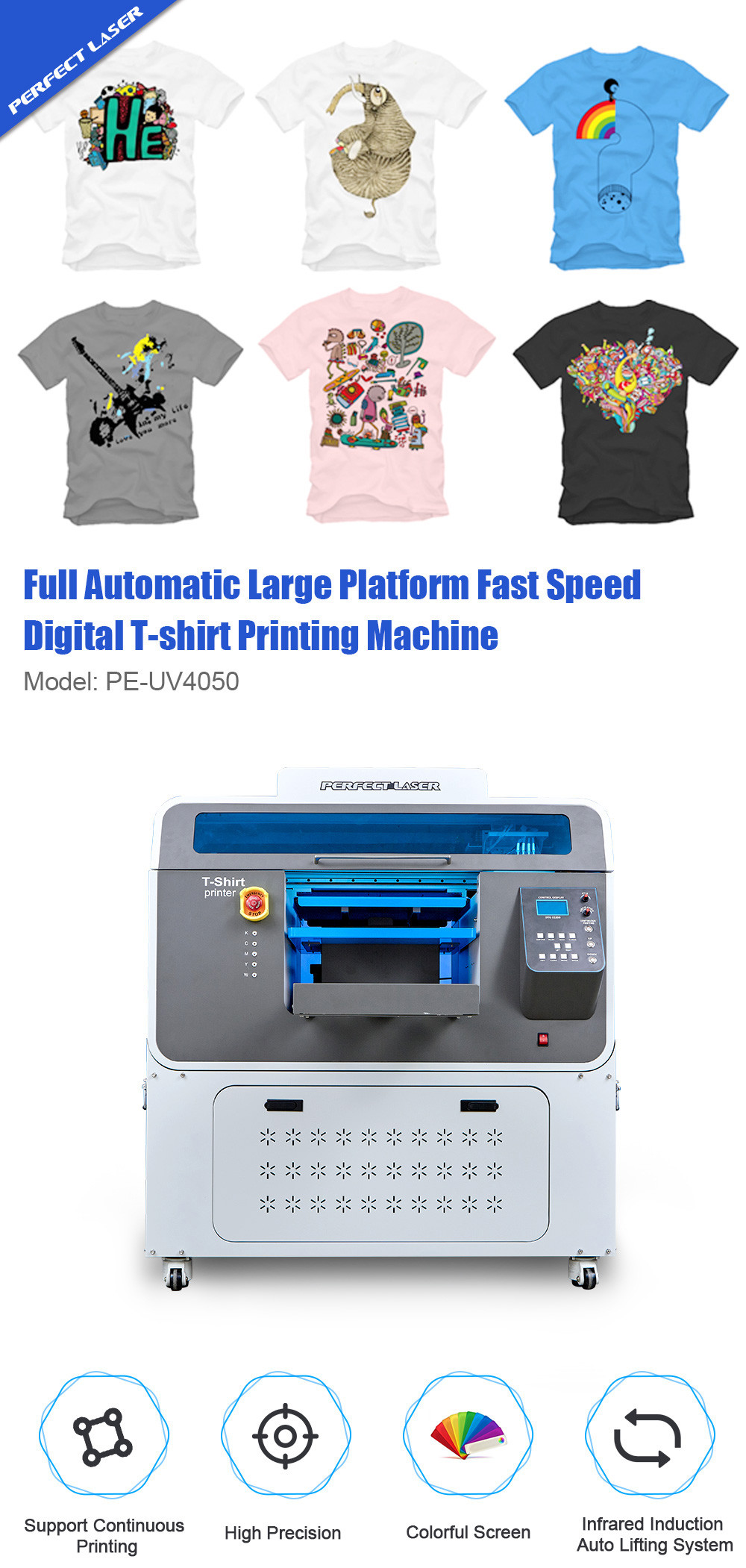 Automatic Fast Speed T Shirt Digital Flatbed Printing Machine Single Station Large Platform