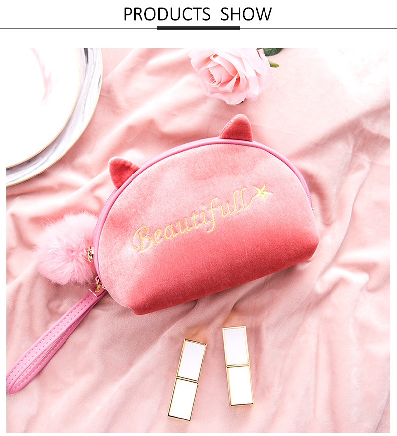 Half Moon Shape Embroidery Velvet Travel Organizer Bag
