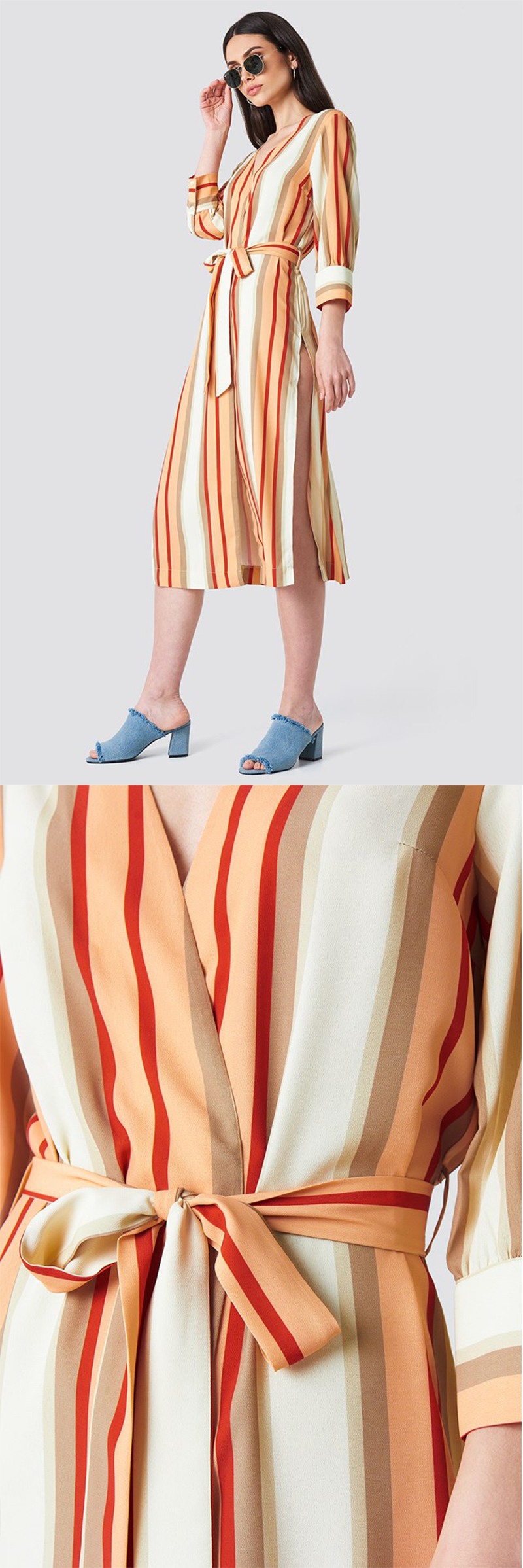 2018 Striped Kimono Multicolor Women Autumn Dress