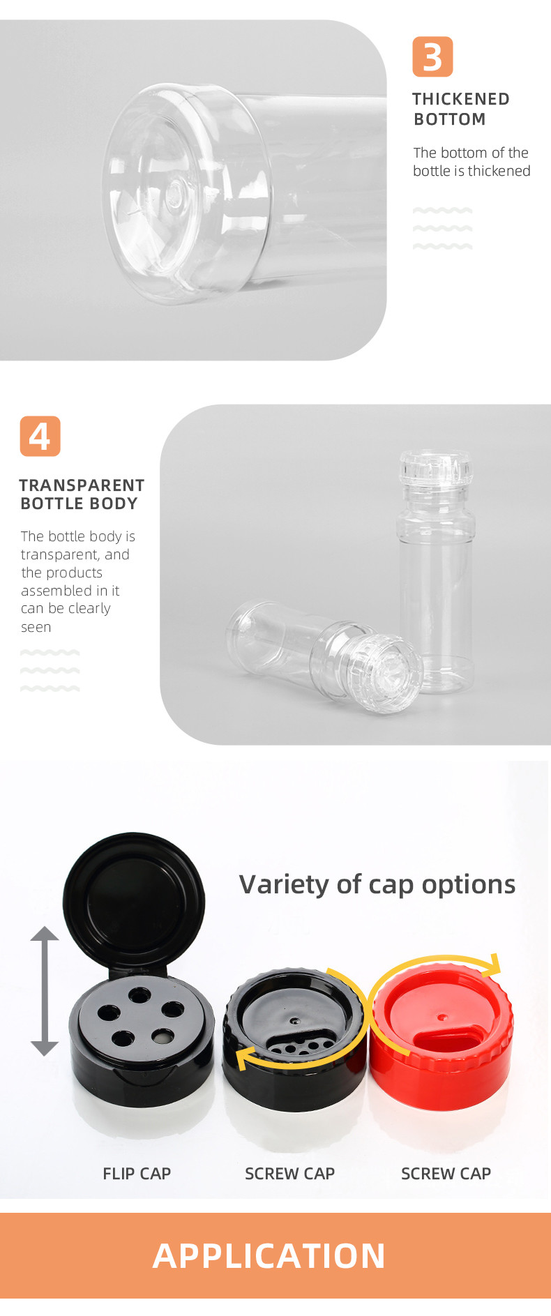 Custom Transparent Plastic Spice Bottles Condiment Shaker Jars 250ml 500ml
