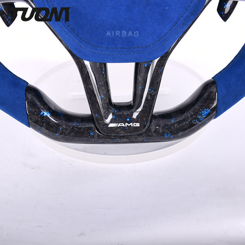 W204 Mercedes Benz Steering Wheel Forged Carbon Fiber Blue Foil Luxury Alcantara