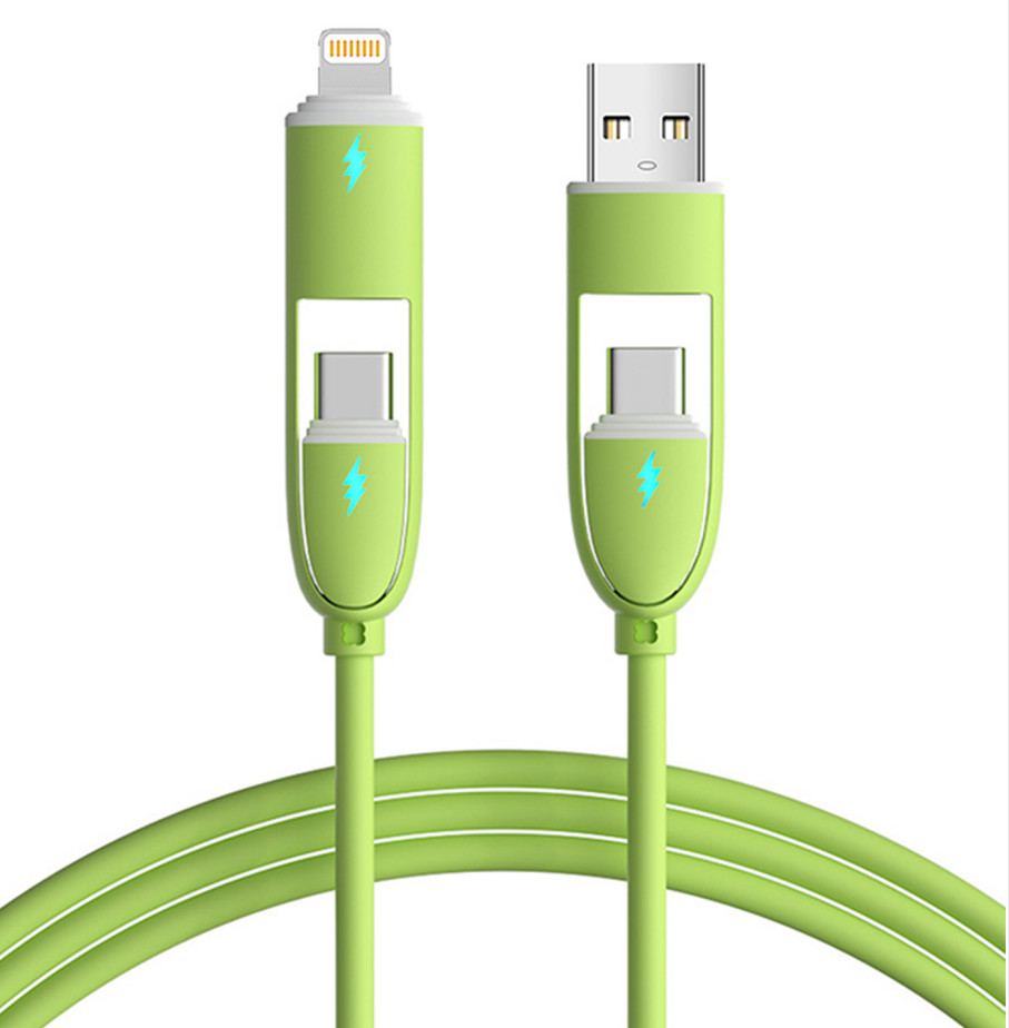 Multi Function Silicone 4 In 1 Charging Cable 60W Fast Charging USB Data Cable
