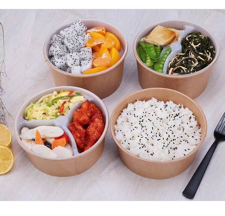 Eco Friendly, Oil Resistant, Salad Soup Rice Noodles Bowl, Bamboo Pulp, Disposable, Kraft Paper Bowl Lid