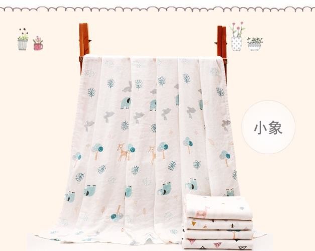 Kids Organic Cotton Muslin Fabric Custom Printing 2 Layers Open Weave Construction