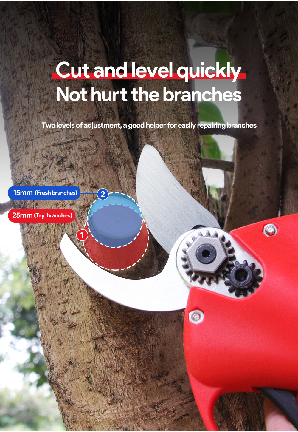 25mm Electric Pruning Shear battery operated ratchet telescopic long arm pruner shears for vineyard With 2 Batteries
