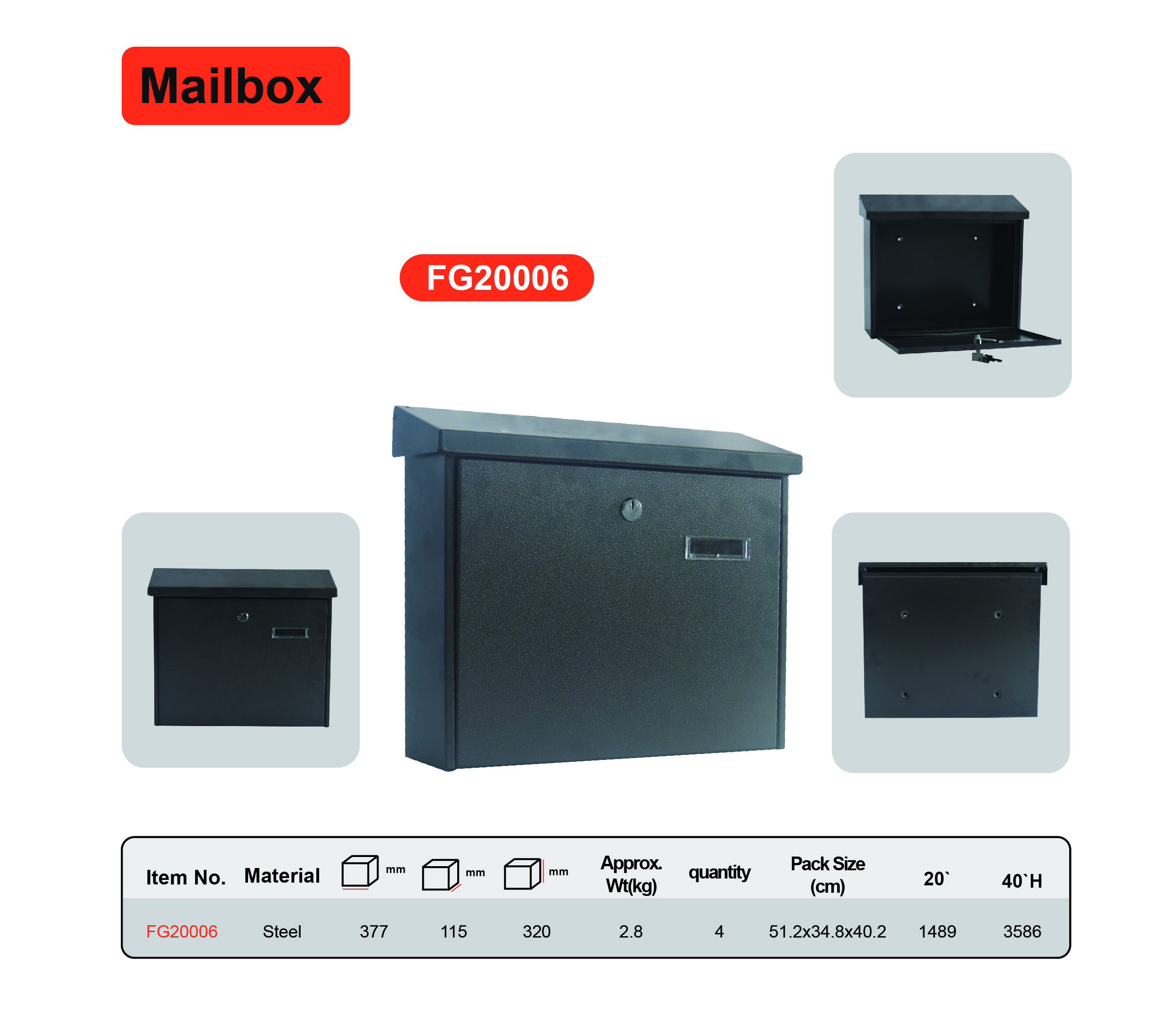Outdoor Residential Steel Mailbox Wall Mounted Waterproof Garden Letterbox