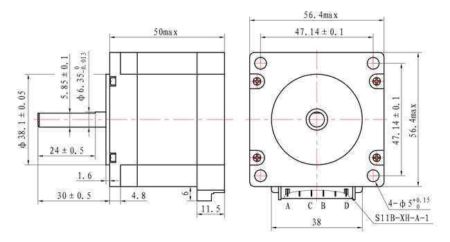 57×57×50mm Stepper Motor 0.88A 0.82N.m For Industrial Automation