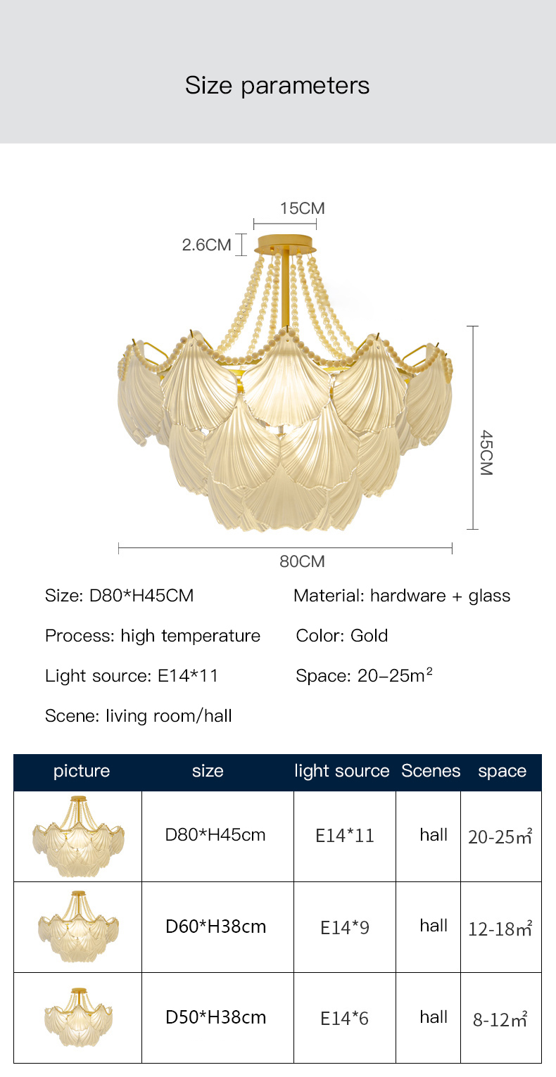 Modern Led Chandelier For Living Room Frosted Glass Luxury Shell Chandelier Lamp(WH-CY-247)