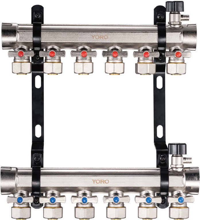 6213F Hot Forged Brass Water Distribution Manifolds Ball Type Branch Regulators Integrated With Air Vents For Both Mains