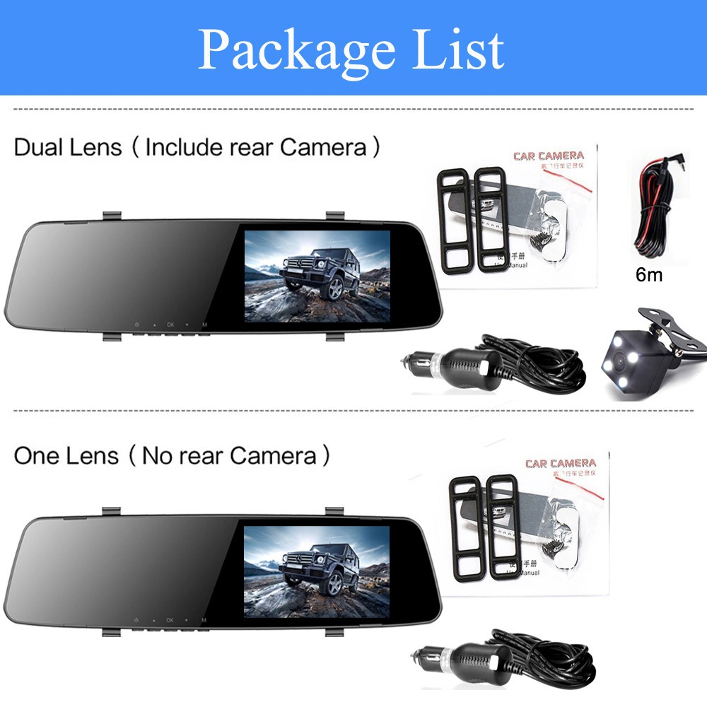 Dashboard Mounted Vehicle Blackbox DVR HD 1080P Car Mirror Dash Cam Dual Lens