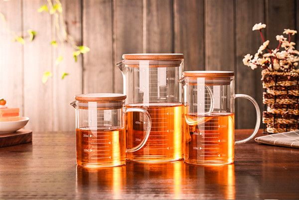 Microwave Oven Borosilicate Glass Tea Cups 350ml 500ml 1000ml With Bamboo Lid