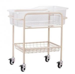 China Stainless Steel Frame ABS Hospital Baby Cot With Storage Shelf on sale