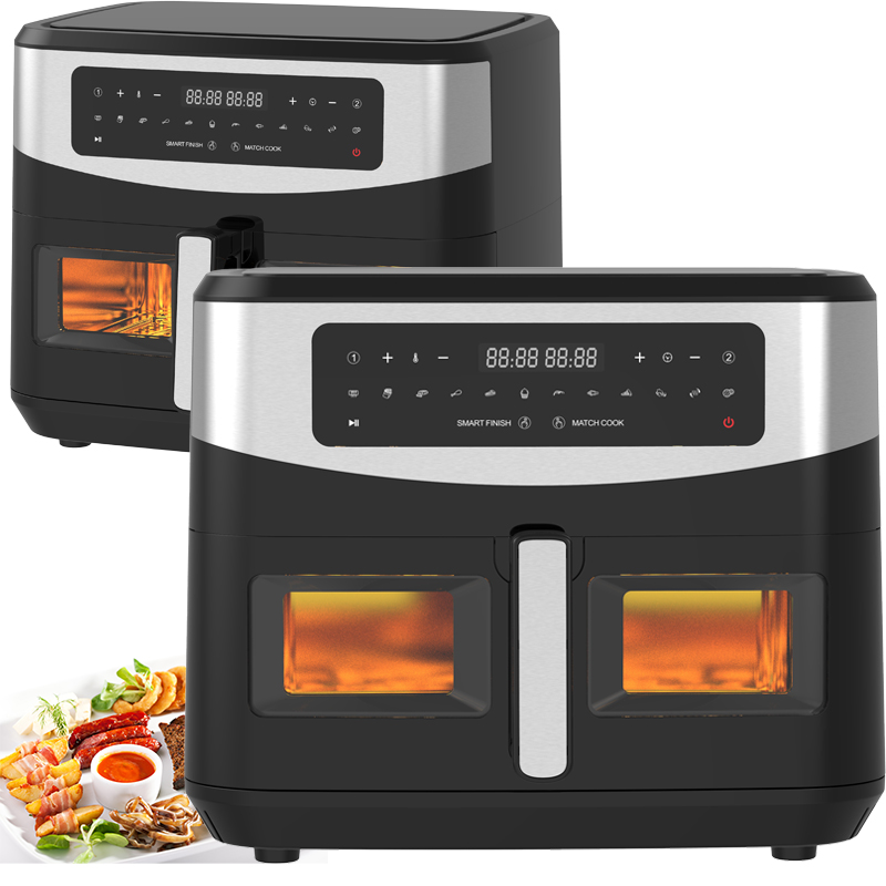 6l+6l Double Stack Air Fryer 2800w Non-Stick Coating Modern Square Digital Control Folding Led Display Menu Electric Household