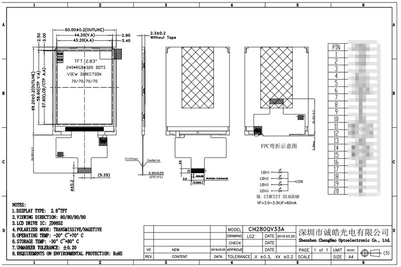 2.8 Inch IPS LCD Display 240x320 Tft Colour LCD Display Module With JD9852