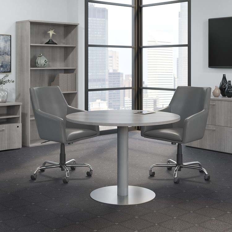 80cm Round Boardroom Table Black Conference Room With Black Metal Leg