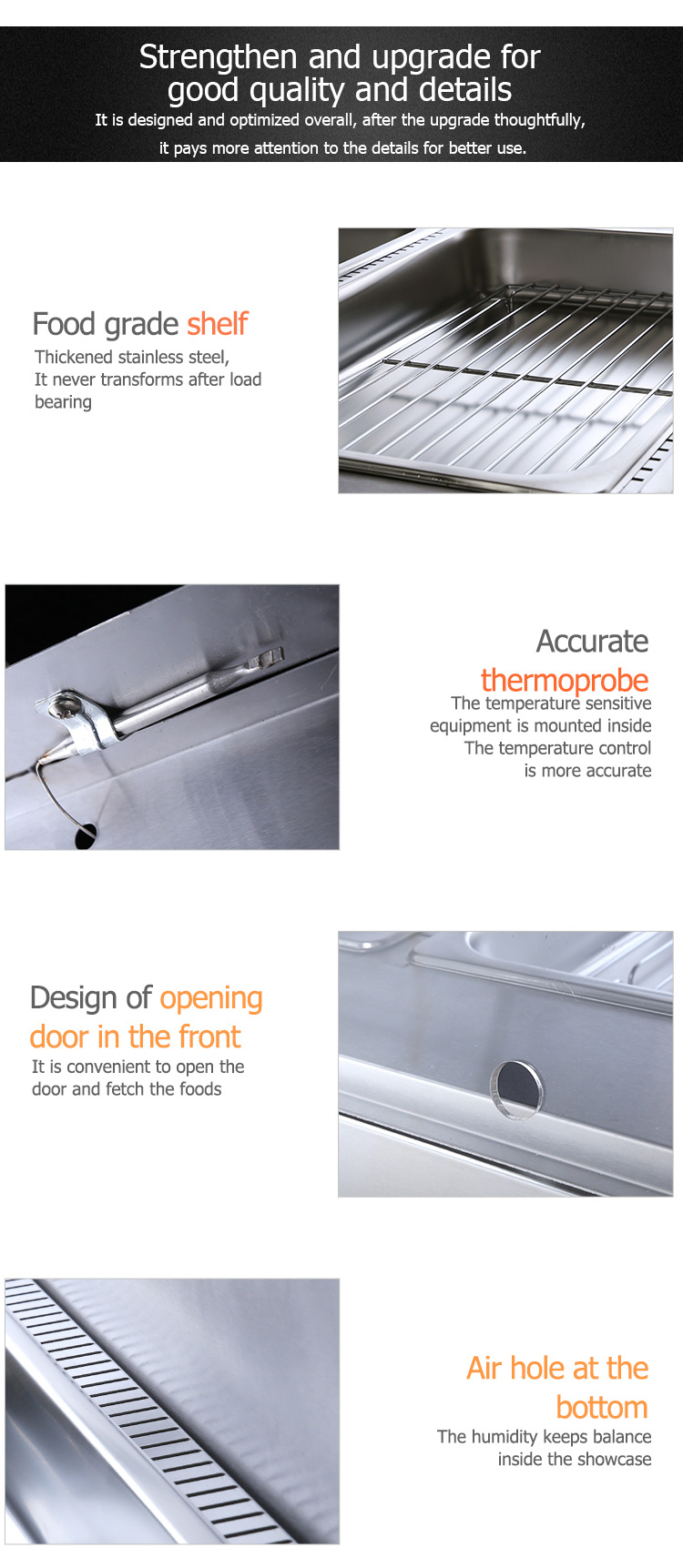 Commercial Kitchen Fried Chicken Food Display Warmer 1220*760*850mm Hot Food Showcase