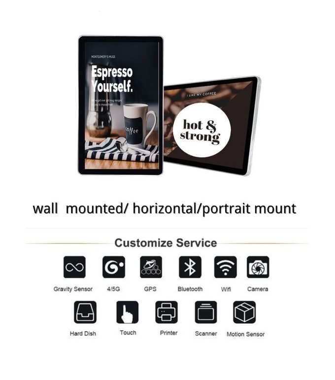 Android Wall Mounted Digital Signage WiFi+ Ethernet 1920 X 1080 Resolution
