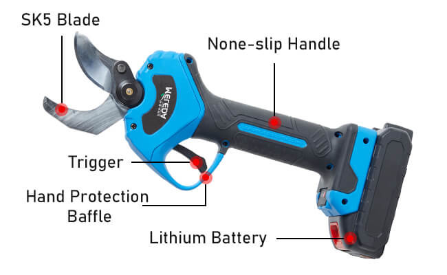 4 Gear Adjustable Cordless Pruner Shear 30mm Battery Powered Branch Cutter
