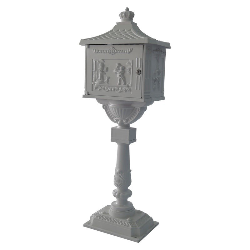 Aluminum Standing Decorative Mailbox Post White Vintage Mailbox