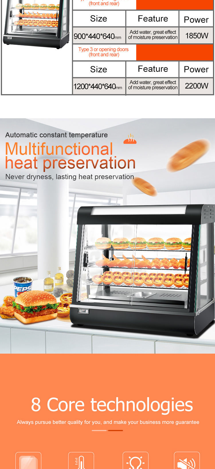 Electric Countertop Glass Food Warmer Display Showcase 3 Layers Table Top Power Source