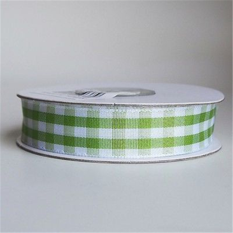 Green And White Gingham Wired Ribbon Solid Color Pattern Eco Friendly
