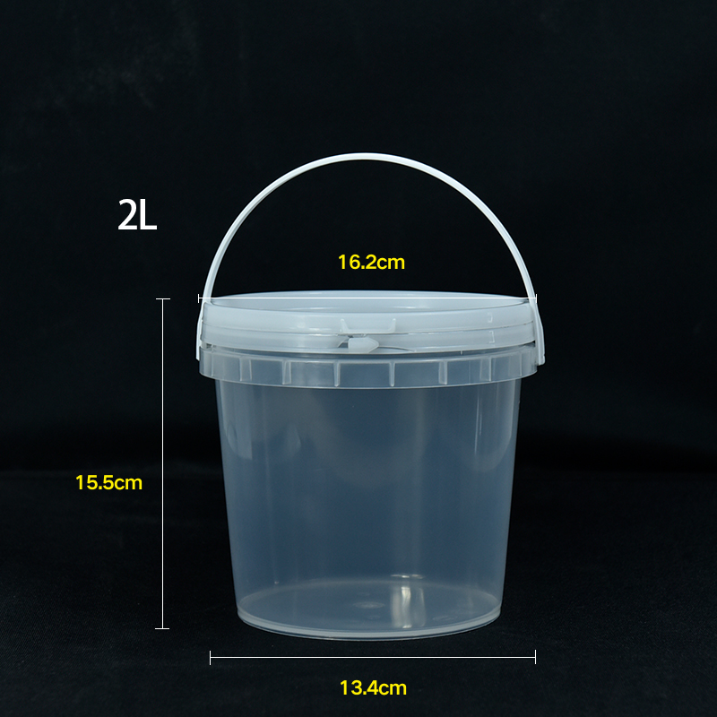 2L Unbreakable PP Round Bucket with Handle Transparent Plastic Food Grade Container