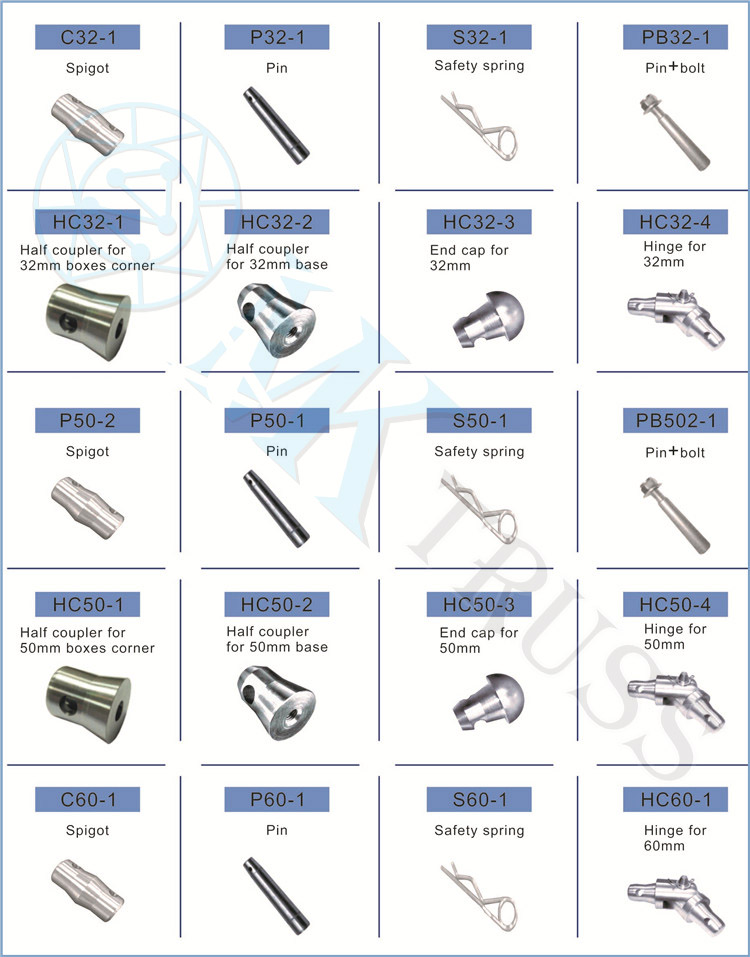 Aluminum Spigot Truss Accessories Hinge Pin Half-Conical and R-Clip for Any Size of Truss