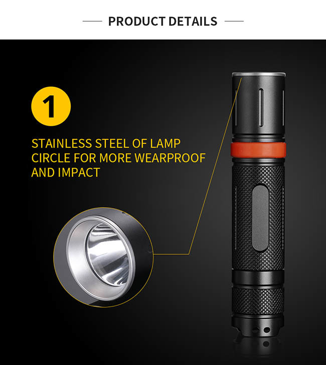 IP68 Super Bright Rechargeable Tactical LED Flashlight 10W 1000Lm Tactical Torch Light