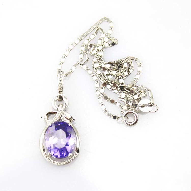 Sterling Silver Oval Pink Zircon Pendant and 925 Silver Chain Necklace (PSJ0268)