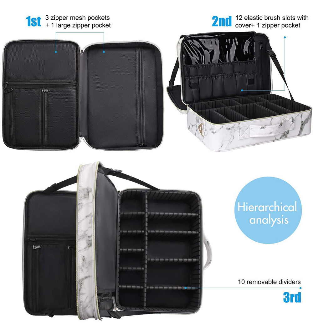 Marble PU Leather Cosmetic Brush Case For Travel