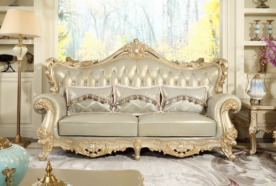 Luxury Classic French design of Living room Sofa sets 1+2+3 used Beech wood fame and Import Italy Leather upholstered