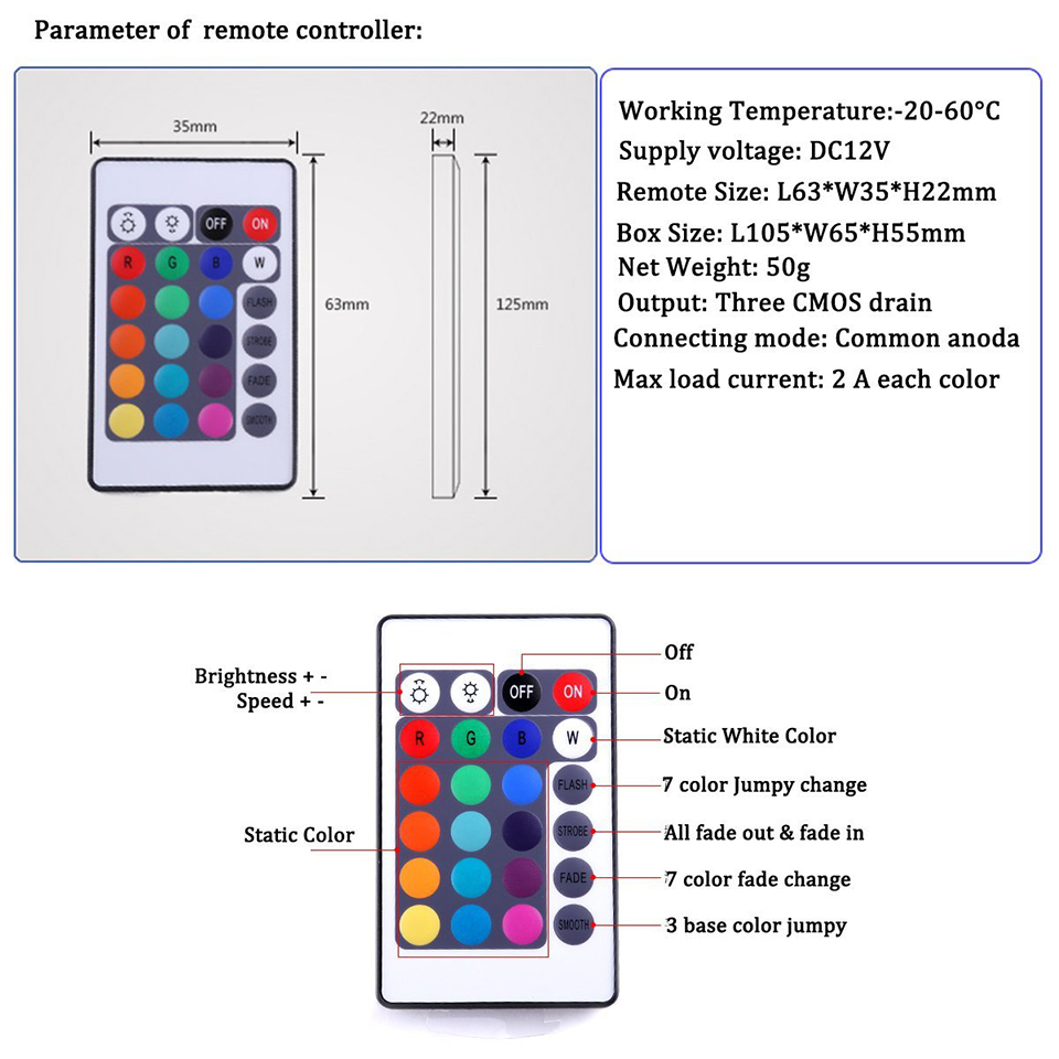 Remote Control 24 Key RGB LED Controller For SMD2835 5050 LED Strip Light