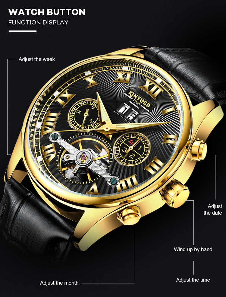 KINYUED Custom Logo Original Luxury Brand Automatic Mechanical Tourbillon Watch Men