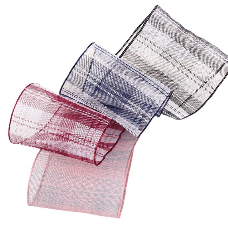 6mm-38mm Plaid Polyester Organza Ribbon for Flower Chocolate Gift Packing