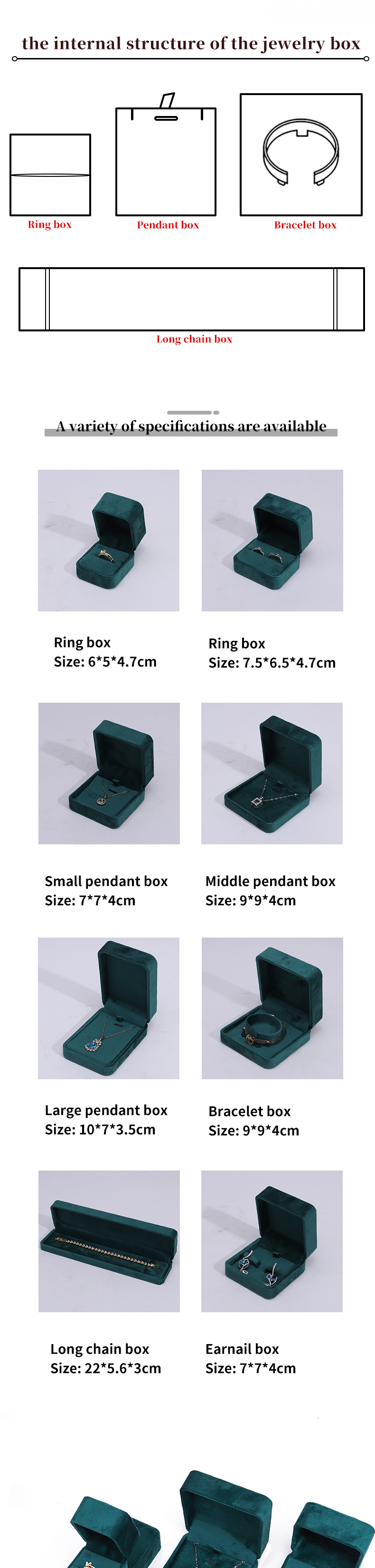 Wholesale Manufacturing Luxury Jewellery Box packaging Personalized Custom logo high end Dark green Necklace Bracelet Earrings Ring Packaging Velvet