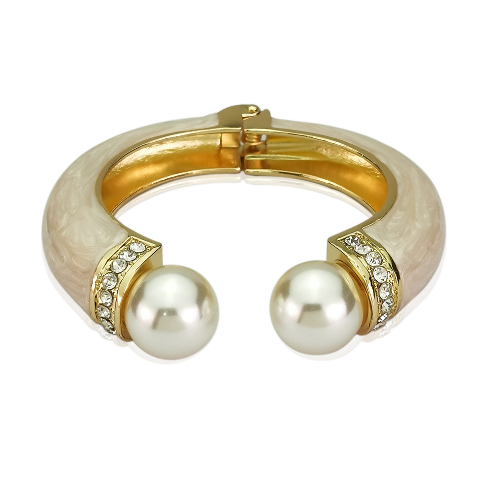 Classic Crystal Bangles Bracelets For Women Gold Color pearl Bangles Femal Opening Bangles Wedding Jewelry Accessories